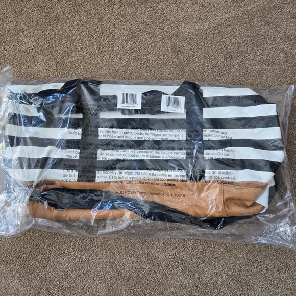 NEW DSW Black White Stripe Canvas Weekender Bag w/ Shoe Compartment - Picture 8 of 12